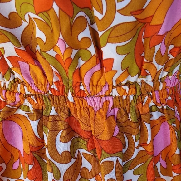 NWT Willow Root Floral Orange Midi Cutout Dress Size Large 9/10 - Picture 11 of 16